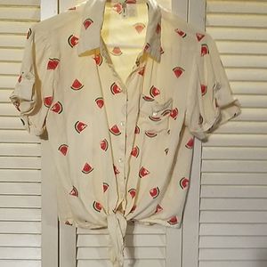 Pale yellow tie crop top